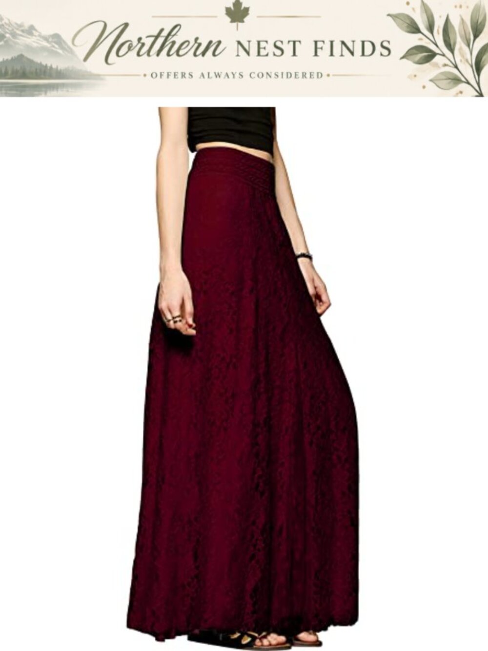 Women's Elegant Floral Lace High Waist Pull On Pleated Maxi A-Line Beach Skirt